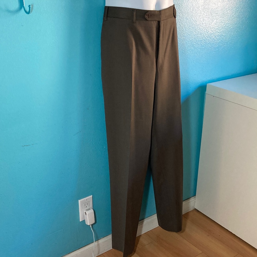 Canali Mens Size 36 X 32 Brown 100% Wool Trousers Dress Pants